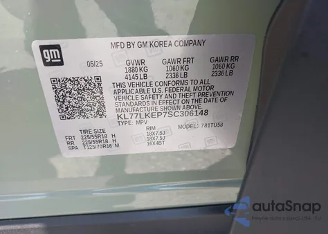 2025 Chevrolet Trax Fwd Activ z USA, uszkodzony, nr VIN KL77LKEP7SC306148